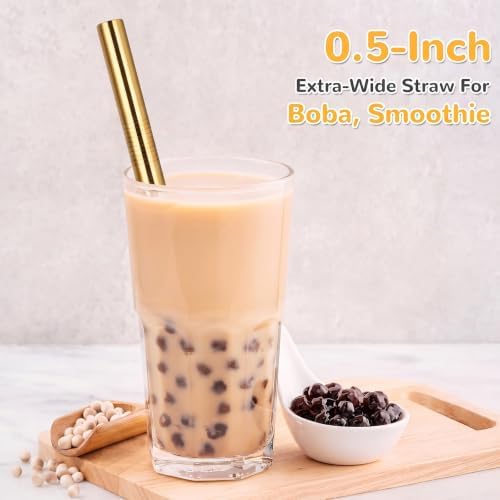 NiHome 4-Pack Stainless Steel Straws for Boba, Smoothie, 10.4” Metal Straws