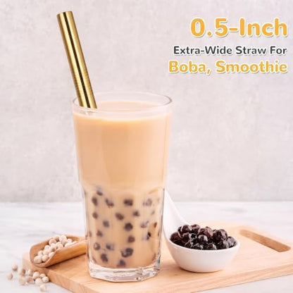 NiHome 4-Pack Stainless Steel Straws for Boba, Smoothie, 10.4” Metal Straws
