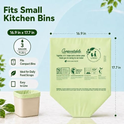 UNNI 3 Gallon Compost Bags for Countertop Bin, 100 CT, Extra Thick 0.71 Mil