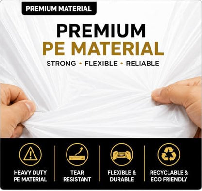 Reusable Heavy Duty White Plastic Shopping Bags with Handles, T-Shirt Grocery Carrier Bags, 12 x 18 x 24 Inch, HDPE Retail, Convenience Store & Takeout Bags, 100 Pack