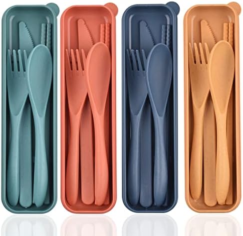 Zoyiancy 4 Sets Cutlery Set, Reusable Spoon Knife Fork Chopsticks Lunch Box