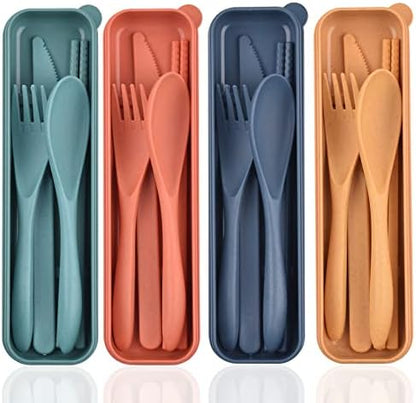 Zoyiancy 4 Sets Cutlery Set, Reusable Spoon Knife Fork Chopsticks Lunch Box