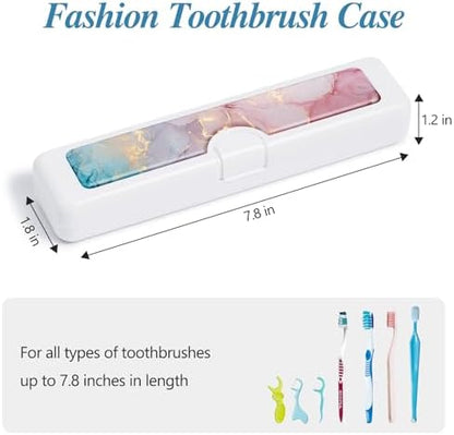2 Pcs Toothbrush Travel Case - Colorful Pattern, Holder and Covers for Toothbrushes, Includes Tongue Scraper Case