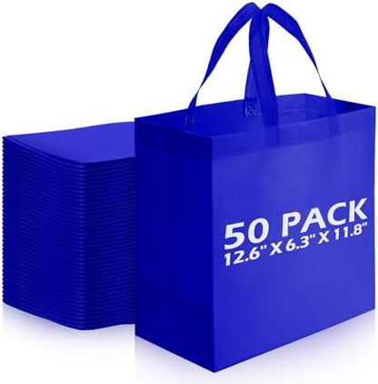 Reginary 50 Pcs Reusable Tote Bags Shopping Bags Non Woven, Sapphire Blue