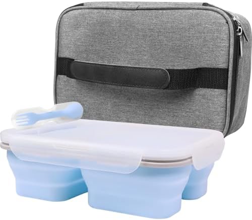 Big Collapsible Silicone Bento Lunch Box With Insulated Lunch Bag, 45.6oz Food Containers with 3 Compartment, Bento Bag, Designed for Fresh Lunch On the Go