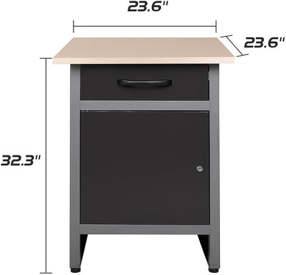 JZD Steel Workbench Garage Storage Cabinet Set with Wood Worktop