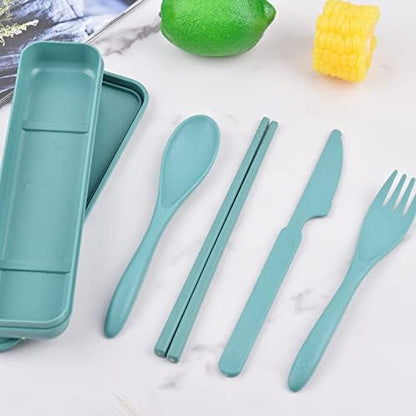 Zoyiancy 4 Sets Cutlery Set, Reusable Spoon Knife Fork Chopsticks Lunch Box
