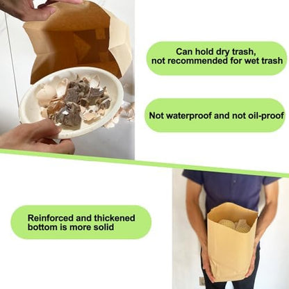 Kitchen Food Waste Bags, Compostable Paper Garbage Bag, Recycling Paper Trash Bag for Dry Rubbish, Plastic Free (50 Count (Pack of 1))