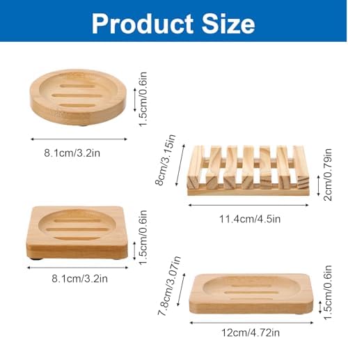 12 Pcs Bamboo Soap Dishes, Natural Wooden Soap Holders, Self-Draining Trays