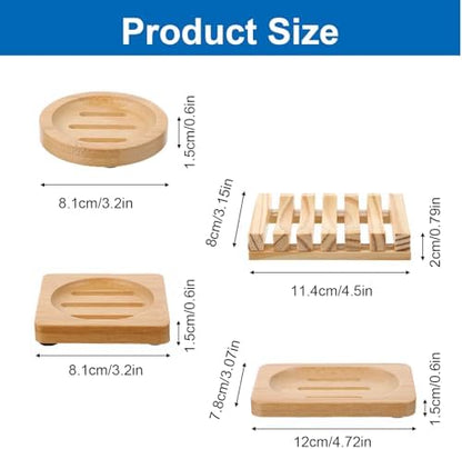 12 Pcs Bamboo Soap Dishes, Natural Wooden Soap Holders, Self-Draining Trays
