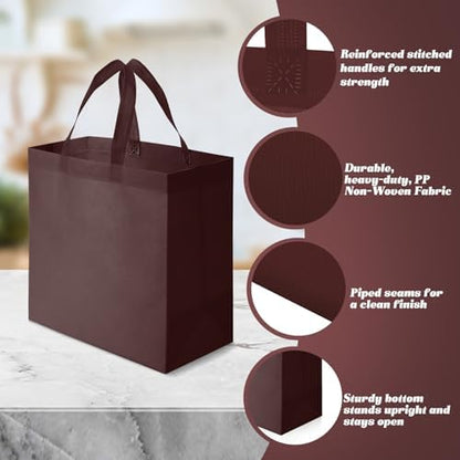 Reginary 50 Pcs Reusable Tote Bags Shopping Bags Non Woven, Brown