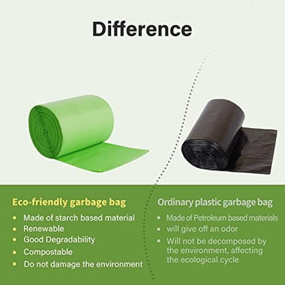 Compostable Trash Bags, 2.6 Gallon, 100 Count, 100% Compost Waste Bags for Kitchen Bathroom Office, Small Countertop Bin Compost Bags, US BPI and Europe OK Compost Home Certified