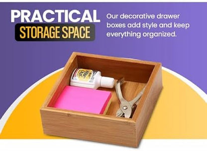 YBM Home Bamboo Drawer Organizer Storage Box for Kitchen Drawer, Junk Drawer, Office, Bedroom, Children Room, Craft, Sewing, and Bathroom, 3x6x2 inch