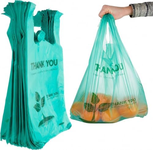 Stock Your Home Eco Grocery Bags Disposable T-Shirt Thank You Bag with Handles for Supermarket, Groceries, Produce, Shopping