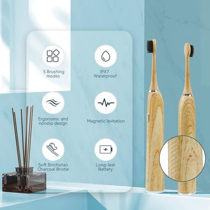 Bamboo Electric Toothbrush for Adults, Soft Bristle