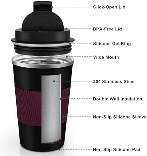 KETIEE Travel Mug 12oz, Insulated Coffee Mug with Leakproof Lid, Travel Coffee Mug Vacuum Stainless Steel Double Walled Reusable Coffee Cup for Hot and Iced Coffee Tea Water