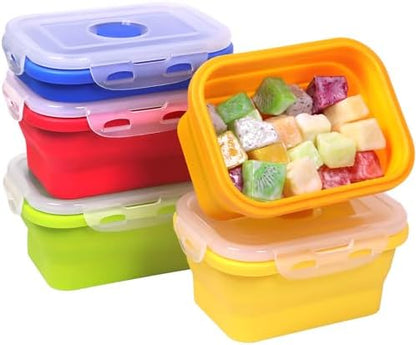 5 Pack Collapsible Silicone Food Storage Containers with Leak-Resistant Lids, 12 oz Small Foldable Snack Box Bento Box, For Kitchen, Office, Camping, Travel, BPA Free