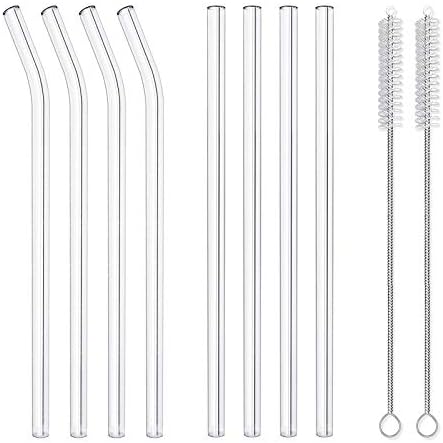 10-Piece Reusable Glass Drinking Straws - 10" x 10 mm - Smoothie Straws for Milkshakes, Frozen Drinks, Smoothies, Bubble Tea - Environmentally Friendly