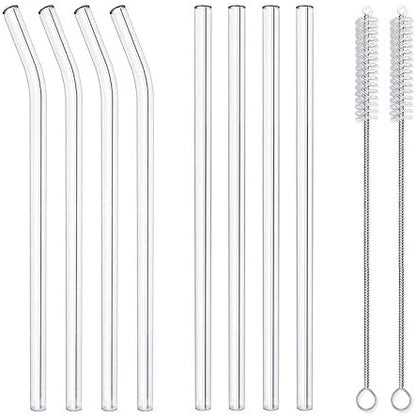 10-Piece Reusable Glass Drinking Straws - 10" x 10 mm - Smoothie Straws for Milkshakes, Frozen Drinks, Smoothies, Bubble Tea - Environmentally Friendly