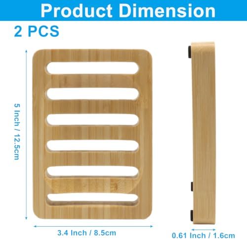 2 Pack Square Bamboo Wooden Soap Dishes, Shampoo Bar Holder with Self Draining Tray, Travel Soap Saver Case for Bathroom Kitchen Sink