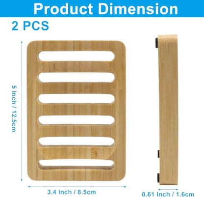 2 Pack Square Bamboo Wooden Soap Dishes, Shampoo Bar Holder with Self Draining Tray, Travel Soap Saver Case for Bathroom Kitchen Sink
