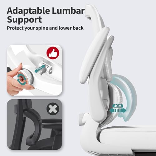 TRALT Office Chair - Ergonomic Desk Chair with Adjustable Lumbar Support, Mesh Computer Chair, Executive Chair for Home Office Comfortable Lumbar Support (1, Cloud White)
