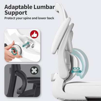 TRALT Office Chair - Ergonomic Desk Chair with Adjustable Lumbar Support, Mesh Computer Chair, Executive Chair for Home Office Comfortable Lumbar Support (1, Cloud White)