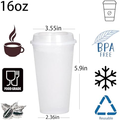 16oz Reusable Plastic Coffee Cups with Lids, 13 Pack, Clear