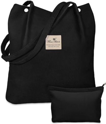 Miss Adola 2 Pack Corduroy Tote Bag with Pouch for Women