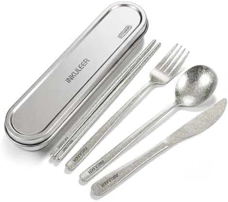 iNKULEER 100% Pure Titanium Travel Cutlery Set | Reusable Utensils with Metal Case | Portable Silverware for Camping, Office, Travel & Outdoor Dining