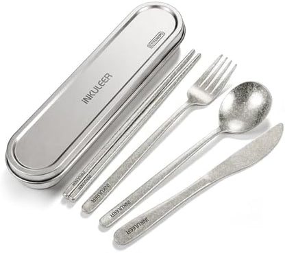 iNKULEER 100% Pure Titanium Travel Cutlery Set | Reusable Utensils with Metal Case | Portable Silverware for Camping, Office, Travel & Outdoor Dining