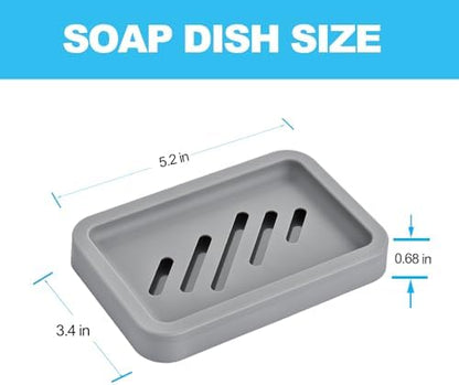 2PCS Grey Soap Holders, Premium Plastic Bamboo Dish for Shower, Bath