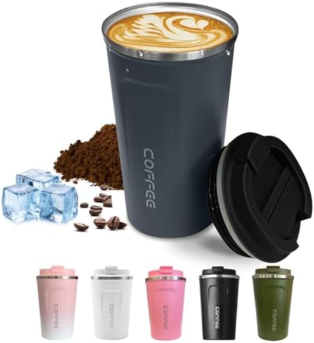 SPLMIFA Travel coffee mugs leak-proof, reusable coffee cups with lids, stainless steel vacuum insulated coffee tumblers, thermal insulation cups for men & women keep drinks hot & cold(2nd-Blue, 12OZ)