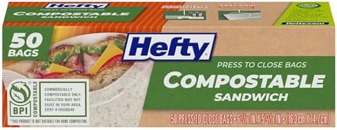 Hefty Compostable Press-To-Close Sandwich bags, 50 Count