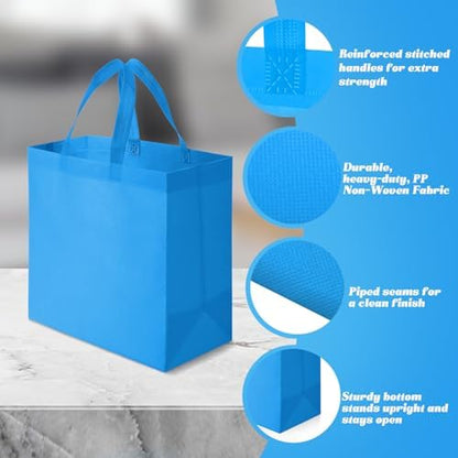 Reginary 50 Pcs Reusable Tote Bags Shopping Bags Non Woven, Sky Blue
