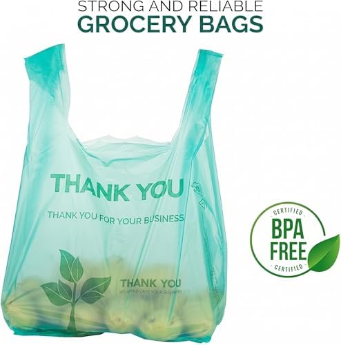 Stock Your Home Eco Grocery Bags Disposable T-Shirt Thank You Bag with Handles for Supermarket, Groceries, Produce, Shopping