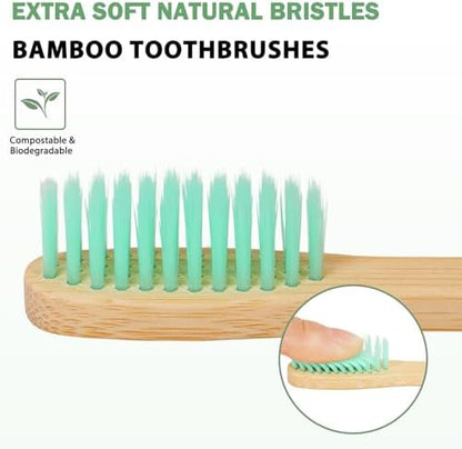 Tetragonal tree 8 Count Biodegradable Bamboo Toothbrushes - Natural Toothbrush Value Pack - Extra Soft Toothbrush for Adults, Good for Sensitive Teeth and Gums
