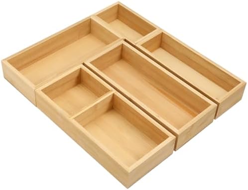 5-Piece Bamboo Drawer Organizer Storage Boxes Kitchen Multi-purpose Storage Dividers Drawer Organizer Set for Office Vanity Closet & Bathroom Kitchen Office Jewelry Cosmetics
