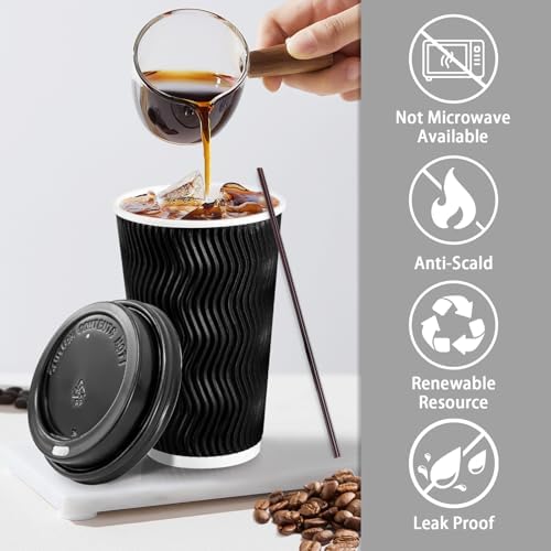 Lamosi 50 Pack 16 oz Coffee Cups with Lids, Disposable To Go Paper Cups