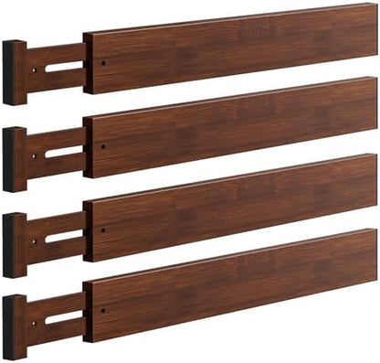 DUCOO 4 PCS Drawer Divider, 17"-22" Adjustable Bamboo Drawer Dividers Organizers, 2.3" High Expandable Separators for Kitchen, Clothes, Dressers, Home, Office, Mocha