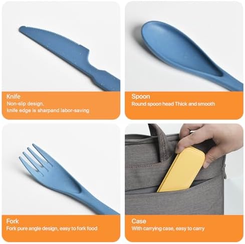 Travel Utensils with Case, Camping Utensils Wheat Straw Reusable Utensils Set With Case, Knife Fork and Spoon Utensil for Lunch Box (2 Pack)