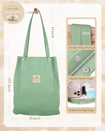 Miss Adola 2 Pack Corduroy Tote Bag with Pouch for Women