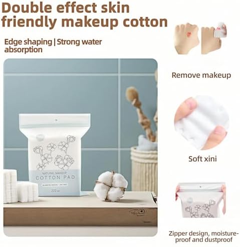222-Pack 100% Pure Cotton Makeup Remover Pads | Soft, Hypoallergenic & Lint-Free Facial Rectangle for Sensitive Skin | Reusable, Double-Sided with Reinforced Edges | Makeup Skincare(222 Count)
