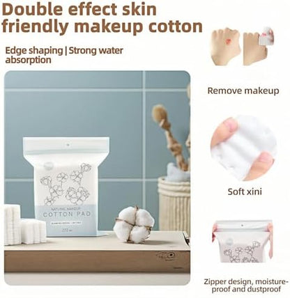 222-Pack 100% Pure Cotton Makeup Remover Pads | Soft, Hypoallergenic & Lint-Free Facial Rectangle for Sensitive Skin | Reusable, Double-Sided with Reinforced Edges | Makeup Skincare(222 Count)