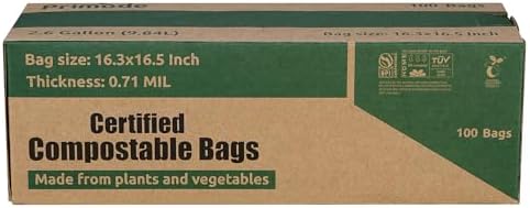 Compostable Bags, 2.6 Gallon Food Scraps Yard Waste Bags, 100 Count, Extra Thick 0.71 Mil. ASTMD6400 Compost Bags Small Kitchen Trash Bags, Certified By BPI And TÜV AUSTRIA