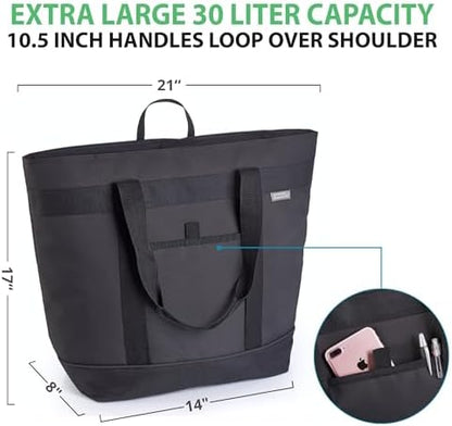Jumbo Insulated Cooler Bag - Heavy Duty Soft Insulated Grocery Bag (Black)
