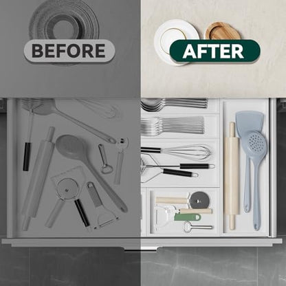 Lixple Bamboo Kitchen Drawer Organizer, 2 Pack, 9" x 6" x 2", White