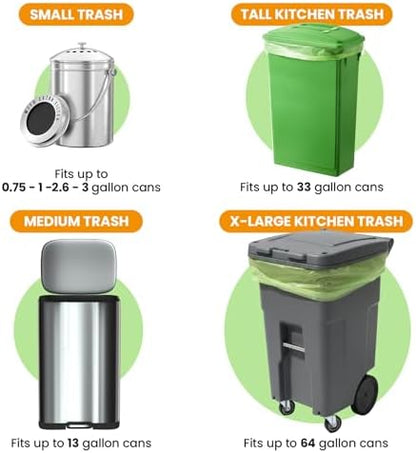 GreFusion Compostable Trash Bags, Small 2.6 Gallon, 270 Count, 0.72 Mils Thick, Eco Friendly, ASTM D6400 & BPI Certified, Composts Food Scraps, No Leaks