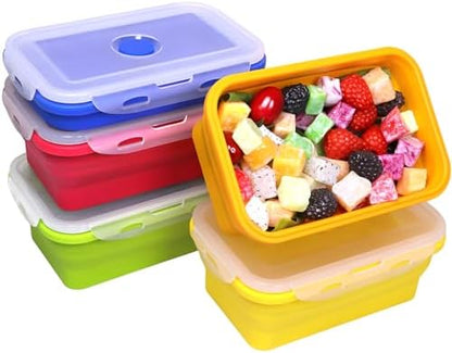 5 Pack Collapsible Silicone Food Storage Containers with Leak-Resistant Lids, 27oz Bento Lunch Boxes, for Kitchen, Office, Camping, Travel, BPA Free