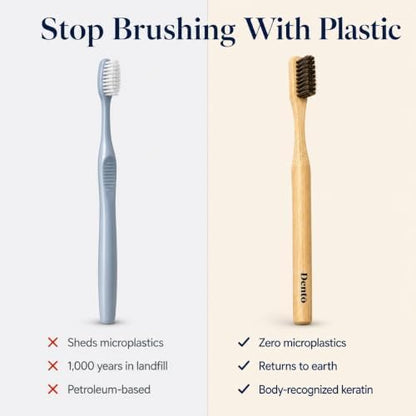 Dento Bamboo Toothbrush 4 Pack, Natural Horsehair Bristles, Soft